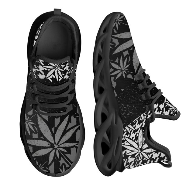 Zapatillas de deporte con plataforma y cordones transpirables para mujer, con estampado 3D de hojas de marihuana, informales, de malla