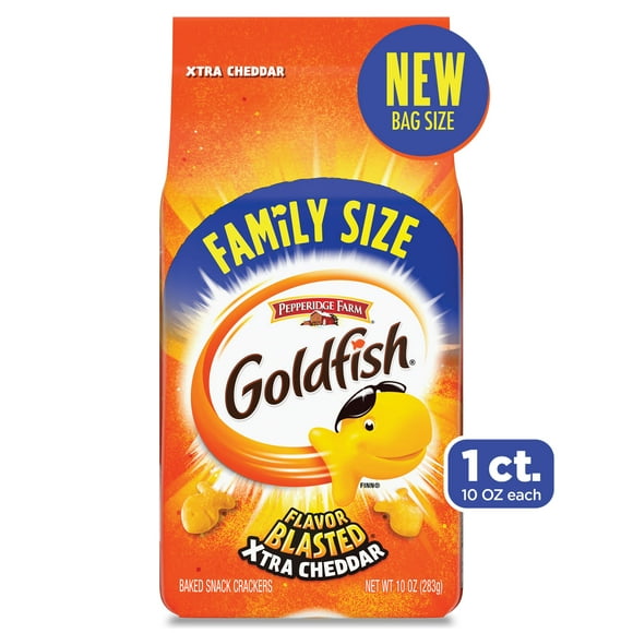 Goldfish Crackers, Flavor Blasted Xtra Cheddar Crackers, Family Size, 10 Oz Bag