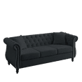 thumbnail image 5 of 80" Chesterfield Sofa Black Velvet for Living Room, 3 Seater Sofa Tufted Couch with Rolled Arms and Nailhead for Living Room, Bedroom, Office, Apartment, 3S with 3S (Black), 5 of 11