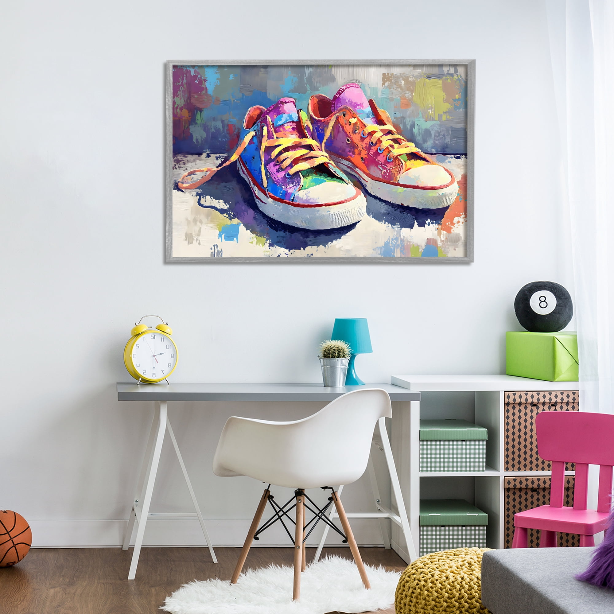 Stupell Industries Colorful Low Top Sneakers Gray Framed Giclee Art, design by Creative Studio