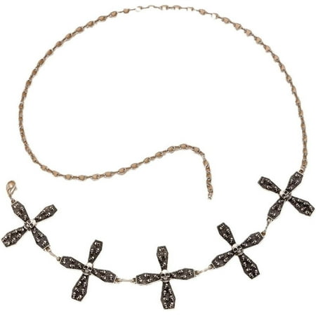 XiaoBanDeng Silver Cross Pendant Waist Chain Belt for Women35Inch Long Metal Link Chain Belt Outfit Dress Body Jewelry Rave Outfit Link Waist Belt Jewelry for Women