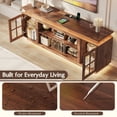 thumbnail image 4 of LED TV Stand for up 75" 80" TVs, Modern Entertainment Center with 36" Fireplace Space & Charging Station, Wooden Media Console with Glass Display Cabinets & LED Lights, Walnut, 4 of 10