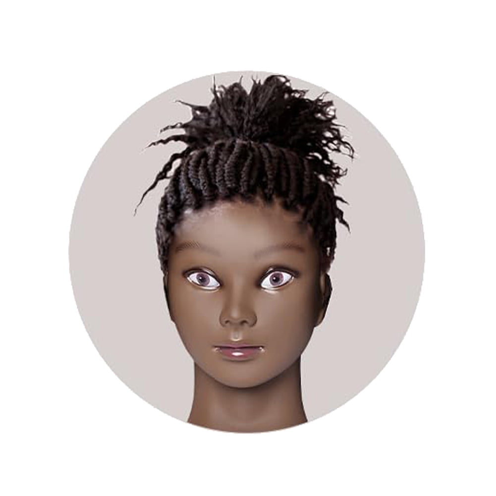 N2 African Mannequin Head with 100% Human Hair Curly Cosmetology Manican Mannequins Heads with Stand for Display Practice Braiding Styling Training
