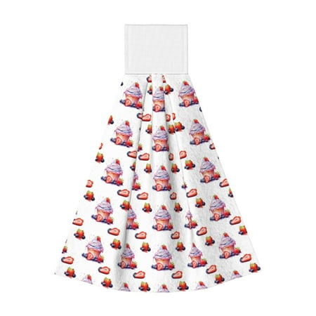 

Gaeub Strawberry Blueberry Cream Cake Print Hand Towels with Hook Hanging Tie Towels Coral Velvet Dishtowels for Bathroom Restroom Home Decor