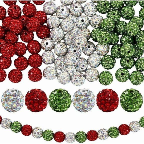 1 Box 90PCS 10MM Rhinestone Disco Ball Beads with Holes Diamond Christmas Shamballa Shiny Polymer Clay Pave Round Loose Polymer Bead for Jewelry Making Bracelets DIY Craft Supply Colorful