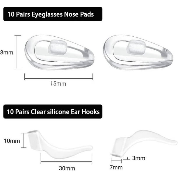 Almohadillas para la nariz para anteojos Empuñaduras para las orejas 10 pares de almohadillas para la nariz para anteojos 10 pares de retenedores para anteojos Ganchos para las orejas para anteoj