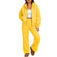 thumbnail image 4 of Women's 2 Piece Casual Outfit Set Full Zip Hoodie Jacket And High Waisted Wide Leg Pants Relaxed Comfortable Tracksuit for Fall Winter Everyday Wear Yellow_#35 M, 4 of 5