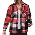 thumbnail image 3 of Chaqueta tipo camisa a cuadros de manga larga para hombre Chaqueta informal con botones y cuello vuelto a la moda con bolsillo Rojo XXL, 3 of 5