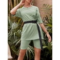 thumbnail image 3 of Glamaker - Conjunto de 2 piezas para mujer, camiseta informal de gran tamaño, pantalones cortos de motorista, ropa deportiva para entrenamiento Ormromra WMZL-2058-10, 3 of 6