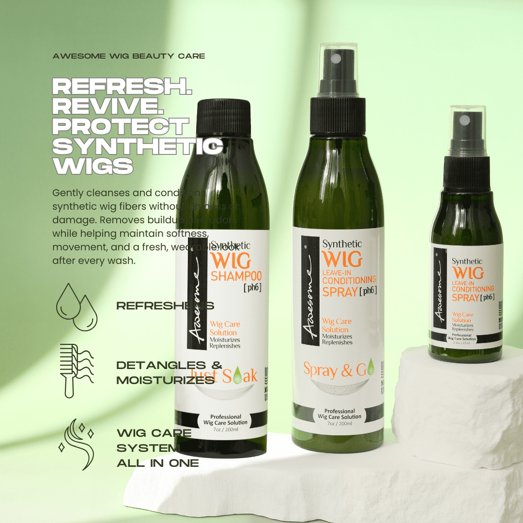 [1 Set of 2] Awesome® | Synthetic Wig Leave-in Conditioning Spray | [pH6] - Top Professional Wig Care Solution, Moisturizes & Replenishes Synthetic Wigs, Easy Combing, Coconut Oil, 7 Ounce