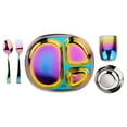 thumbnail image 1 of Ahimsa Stainless Steel Kids Dinnerware Set - 5 Piece Stainless Steel Toddler Plates and Bowls Set, Pediatrician Designed, Non Toxic Toddler Plate and Bowl, Kids Utensils, 1 of 8
