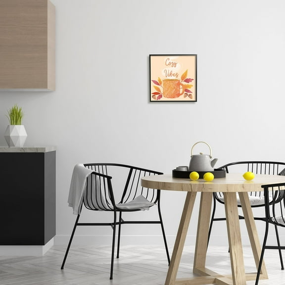 Stupell Industries Cozy Vibes Patterned Coffee Mug Autumn Leaves Graphic Art Black Framed Art Print Wall Art, Design by Dominika Godette