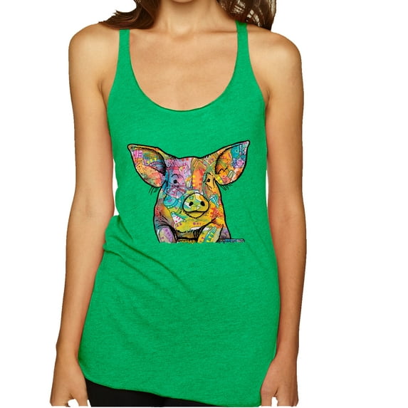 Wild Bobby, Dean Russo The Pig Animal Lover Tri-Blend Racerback Tank Top, Envy, Medium