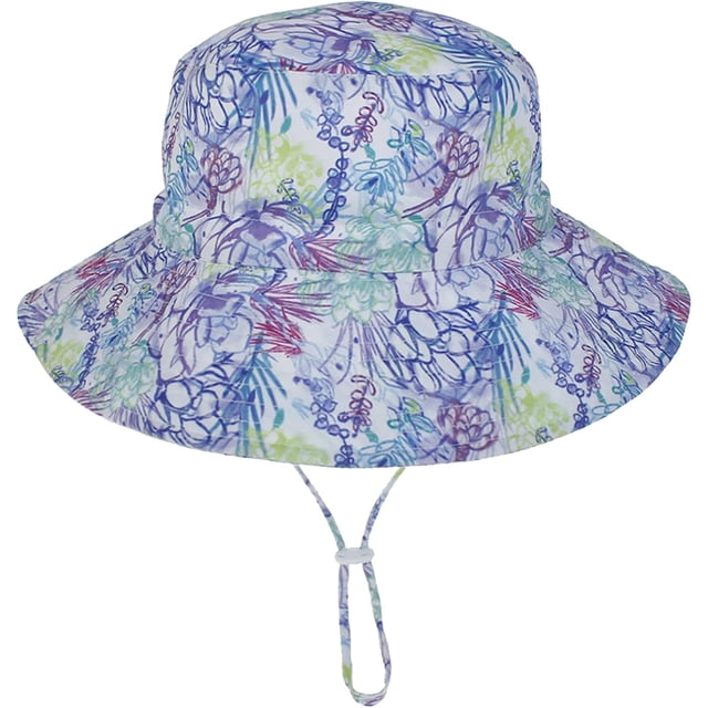 LinYooLi Wide Brim Bucket Hat for Kids Spring Summer Outdoor Sun Protection Headwear Baby Boy Windproof Rope Fisherman Hat