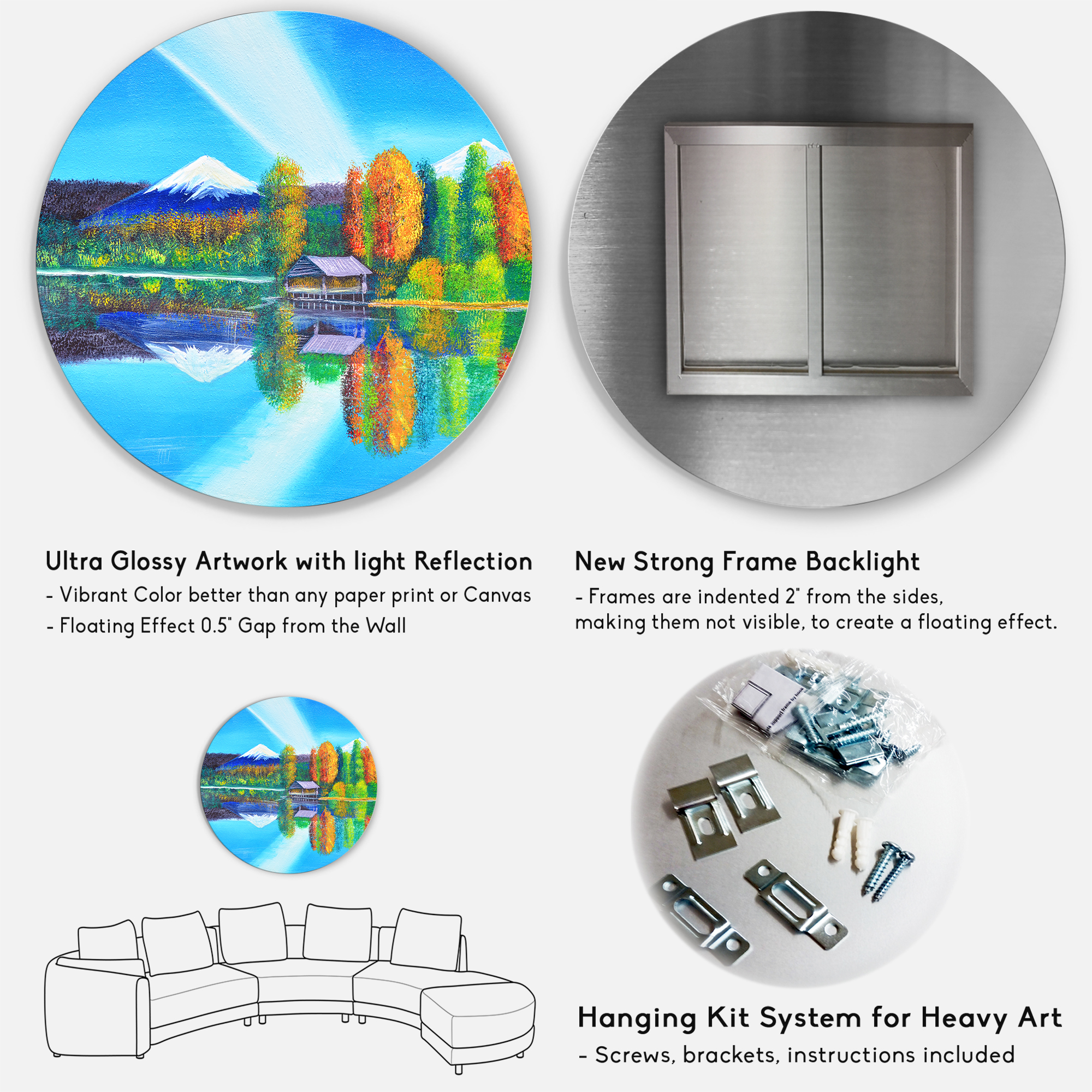 Designart 'Reflection Of Mountain and Sky On The Lake Water' Nautical & Coastal Circle Metal Wall Art 36x36 - Disc of 36
