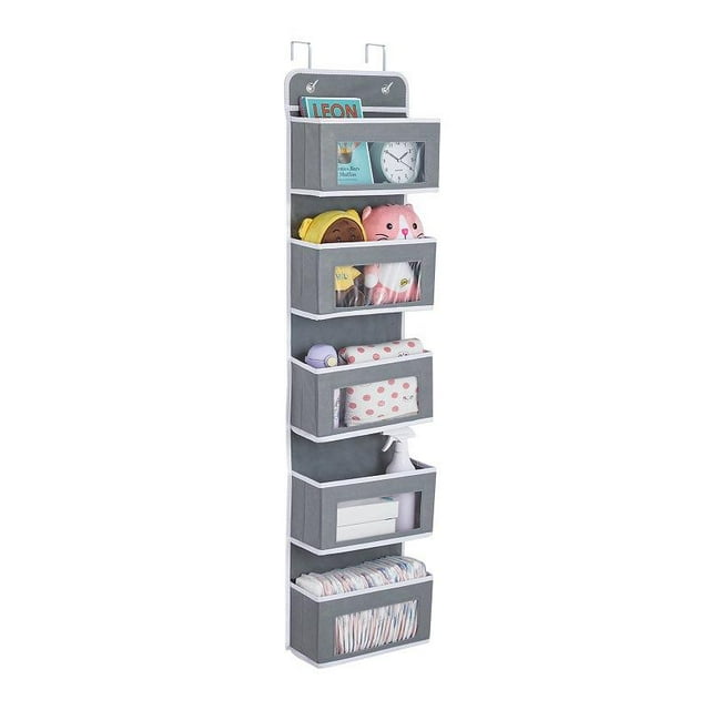 1 paquete de organizador para colgar sobre la puerta, 5 estantes, bolsa de almacenamiento para armario, montaje en pared, estantes colgantes de gran capacidad, cajones para (gris)