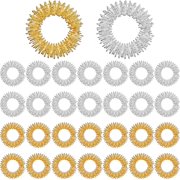 30 Pieces Spiky Sensory Finger Rings, Spiky Finger Ring/Acupressure Ring Set for Teens, Adults, Silent Stress Reducer and Massager, Gold and Silver (2.5 cm/ 0.98 Inch)