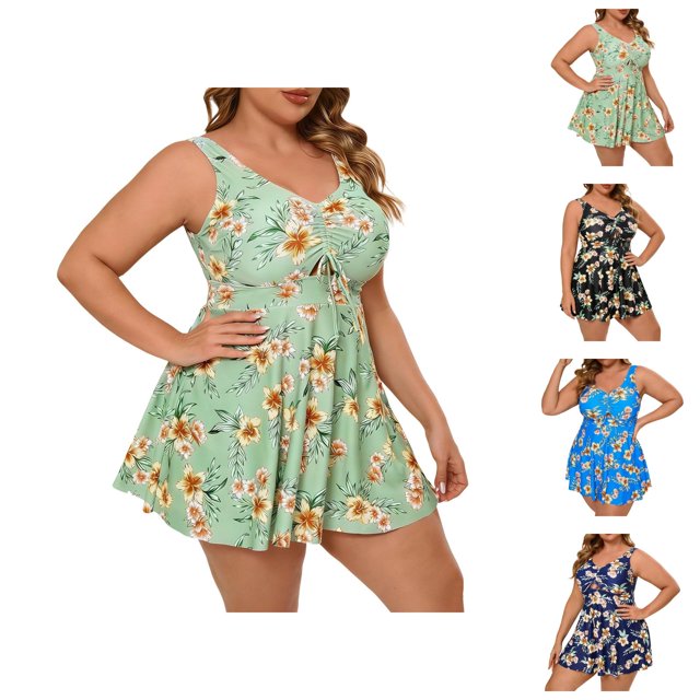 Womens Tankini Swimsuits 2026 Trendy Plus Size Modest Flowy Swim Dress with High Waisted Bottom Two Piece Bathing Suits Woman