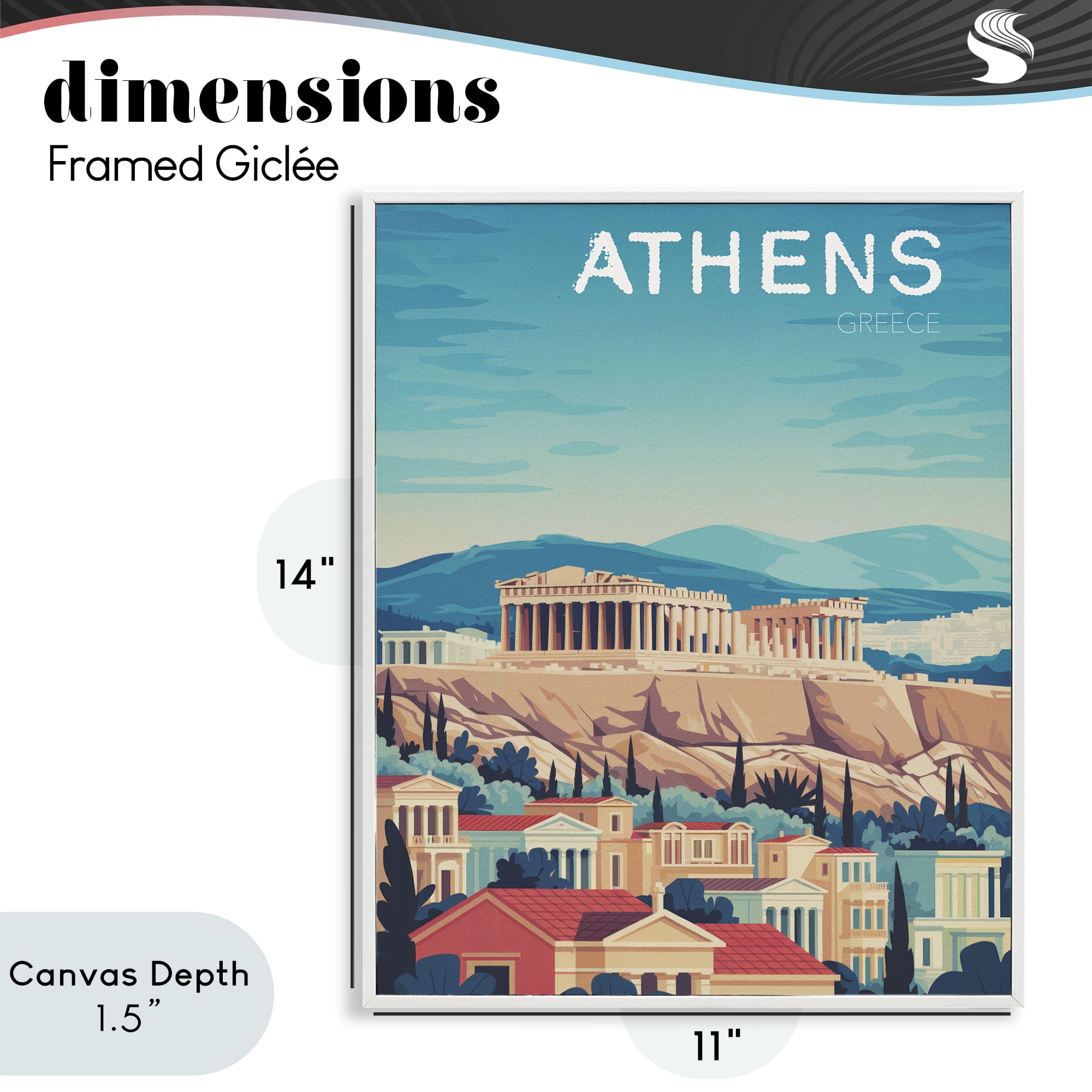 Stupell Industries Athens Topography Cityscape White Framed Giclee Art, design by Andreas Magnusson