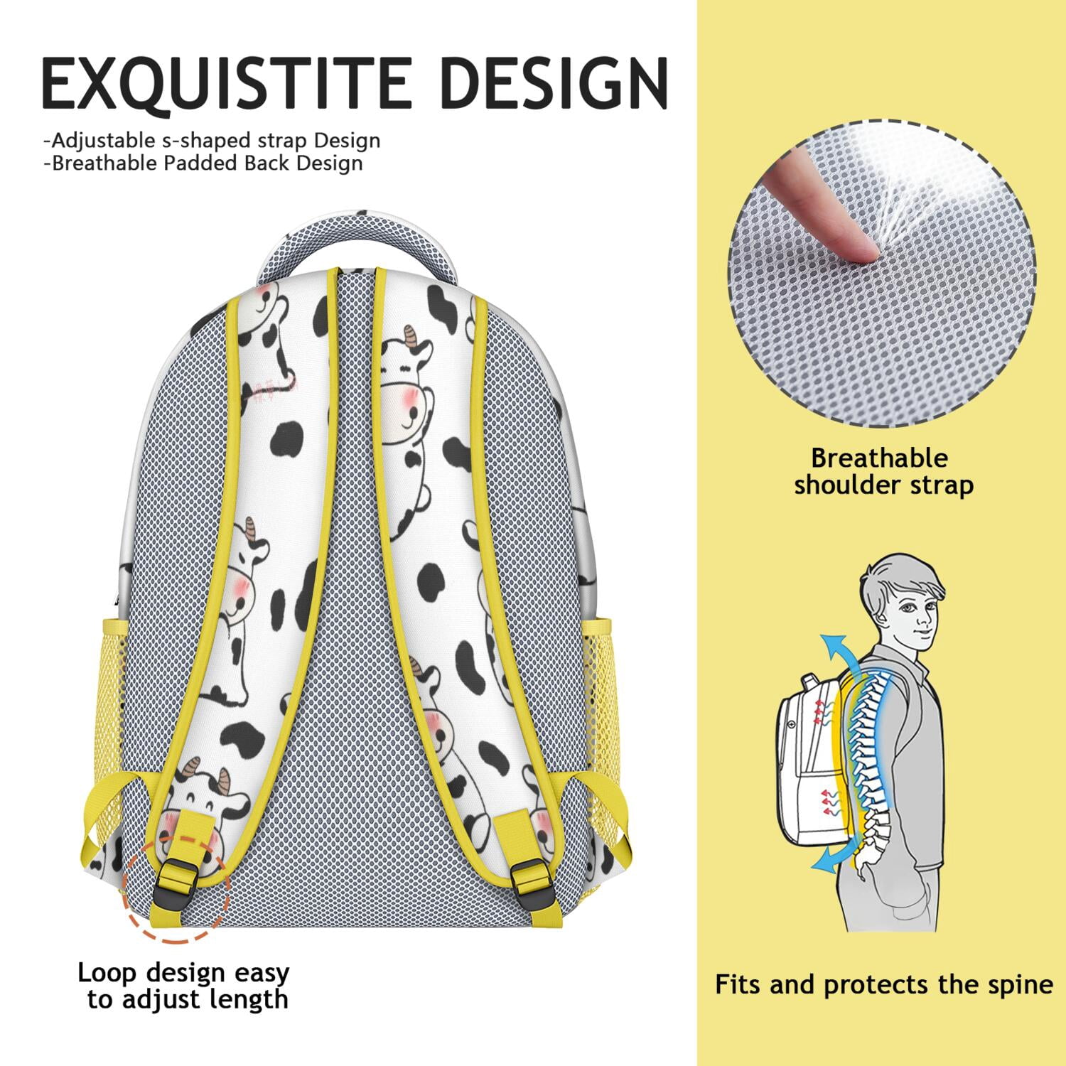 Highland Cow Print Waterproof Bookbag - Breathable & Stylish School Backpack with Spinal Support Design for Cow Lovers & Farmhouse Style