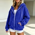 thumbnail image 5 of Womens Fleece Jacket Solid Color Long Sleeve Zip-Up Fleece Hooded Jacket with Drawstring and Pockets Winter Casual Fleece Outerwear Coats, 5 of 8
