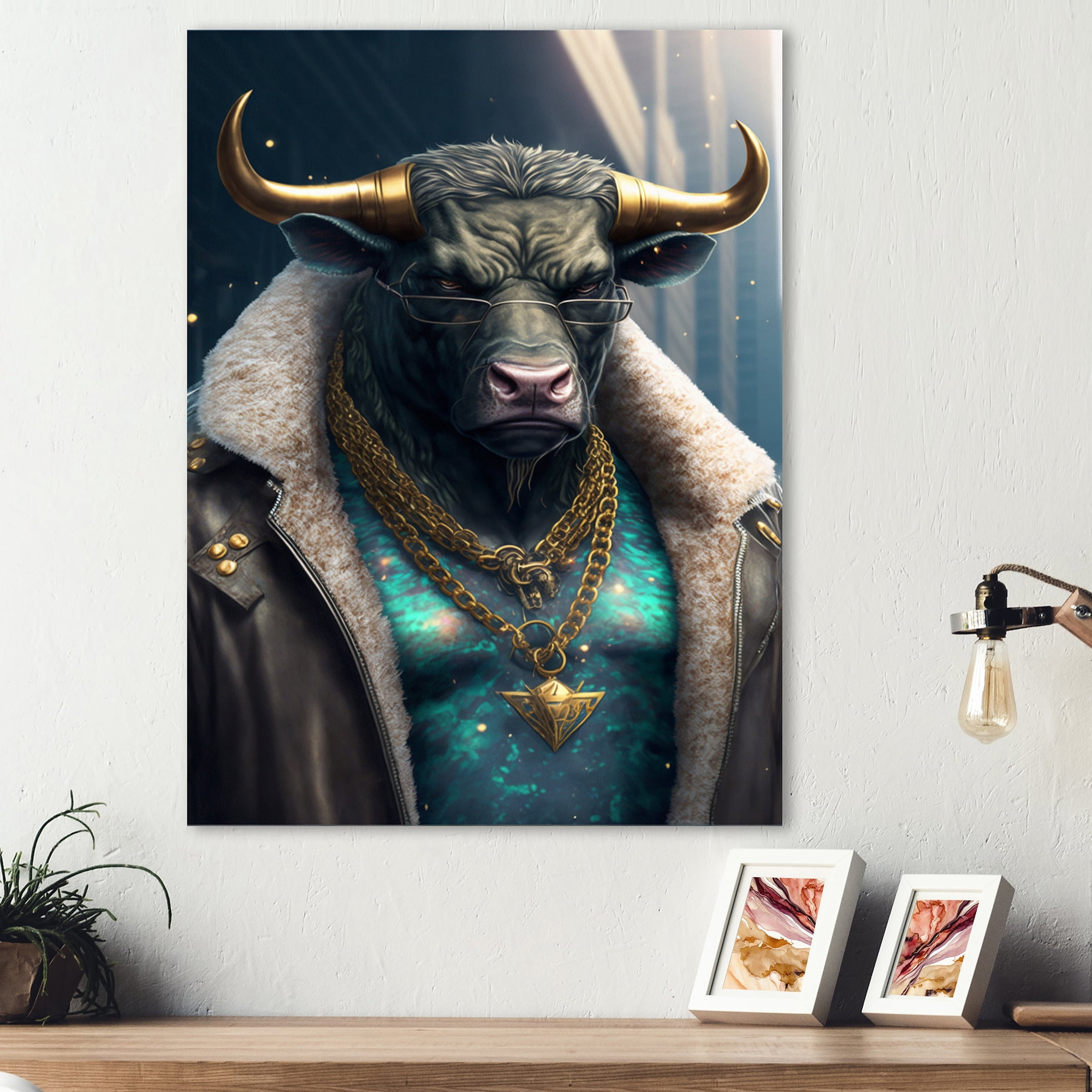Designart Taurus Gangster In NYC II Canvas Wall Art