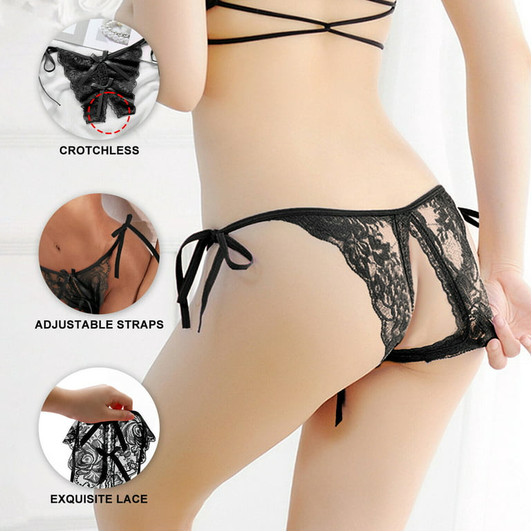 Htwon Women Sexy G-String Lace Thongs Open Crotchles Panties Underwear Low  Rise T-Back 