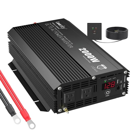 

Power Inverter 2000W DC 12V to AC 110V 120V Modified Sine Wave with LED Display Remote Controller 2.4A USB Port & Dual AC Outlets for Outdoor RVs Boats & Emergency