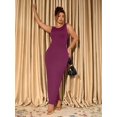 thumbnail image 4 of Hot Pink Plus Size Solid Round Neck Sleeveless Fitted Bodycon Maxi Dress, 4 of 8