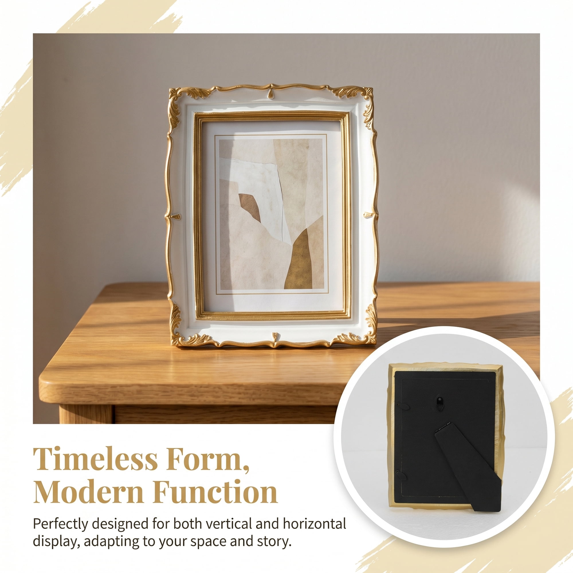 Unique Bargains Resin Traditional Photo Frame for Desk Gallery Wall Beige 4" x 5"