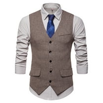 SWSMCLT Men's Single Breasted Dress Waistcoat V Neck Suit Vest Sleeveless Casual Formal Business Top Cotton for Suit or Tuxedo Khaki 38