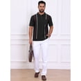 thumbnail image 2 of DARING DIVA Men's Striped Knit Chest Pocket Short Sleeve Vintage Golf Shirts S Black, 2 of 7