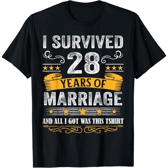 28th Wedding Anniversary shirt Couples Husband Wife 28 Years T-ShirtMen and women, Black T-shirt, size: Extra large S-4XL
