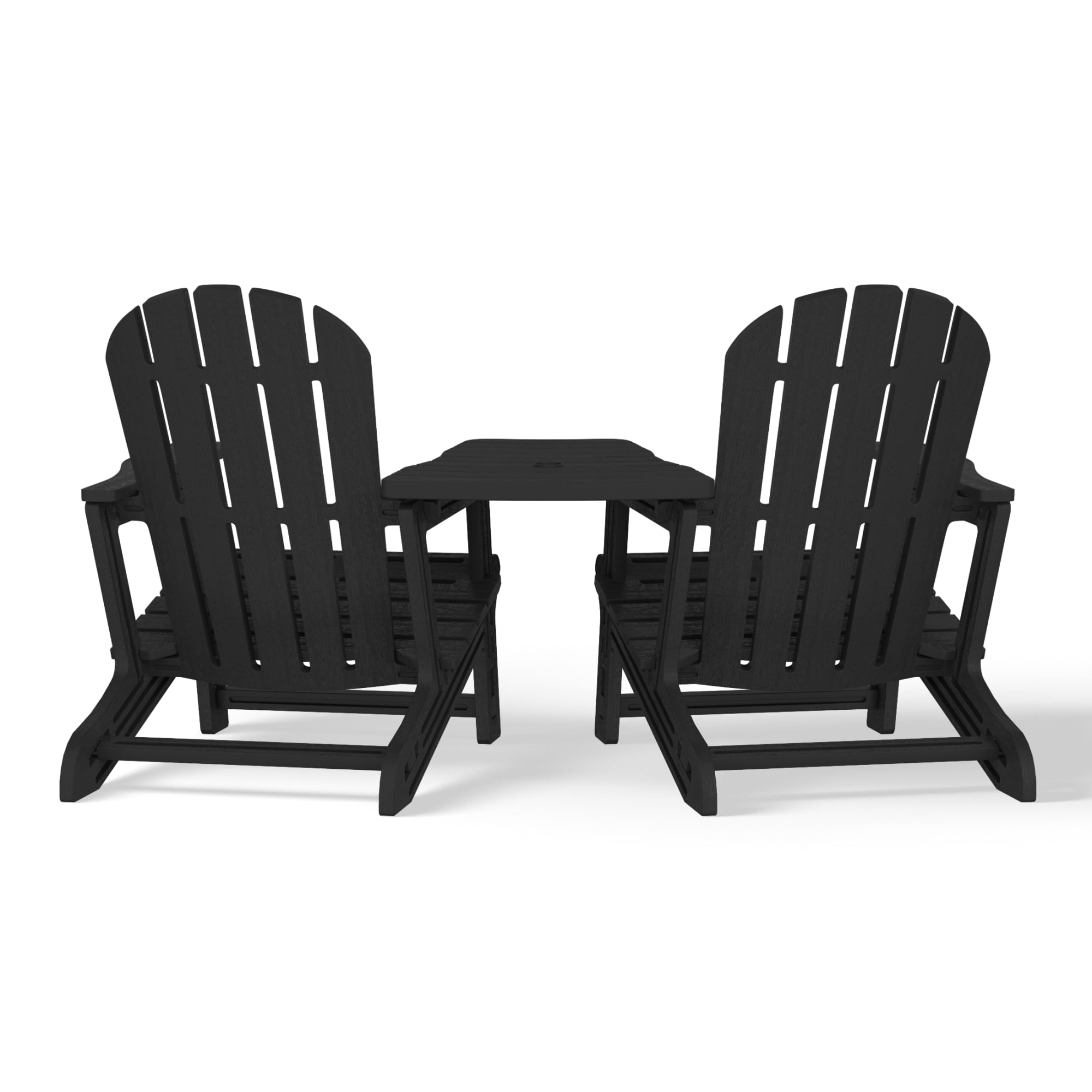 WestinTrends Azura Outdoor HDPE Adirondack Chairs With Connecting Table Tray (Set of 2), Black