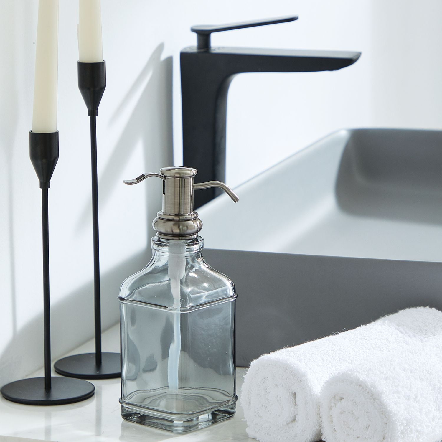 hometrends Distributeur de savon en verre gris antique, distributeur de lotion, 1 pompe à lotion en verre, pompe à savon pour cuisine, salle de bain ou hôtel Distributeur de savon en verre
