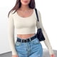 thumbnail image 4 of Top ajustado con cuello redondo para mujer camisas elásticas de Color sólido Tops traje de calle sexi, 4 of 7