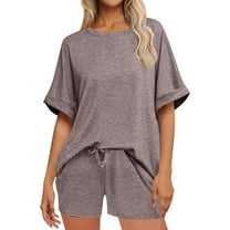 Jalioing Women's 2 Piece Outfits Loose Short Sleeve Shirts and Drastring Shorts Set Summer Vacation Lounge Set