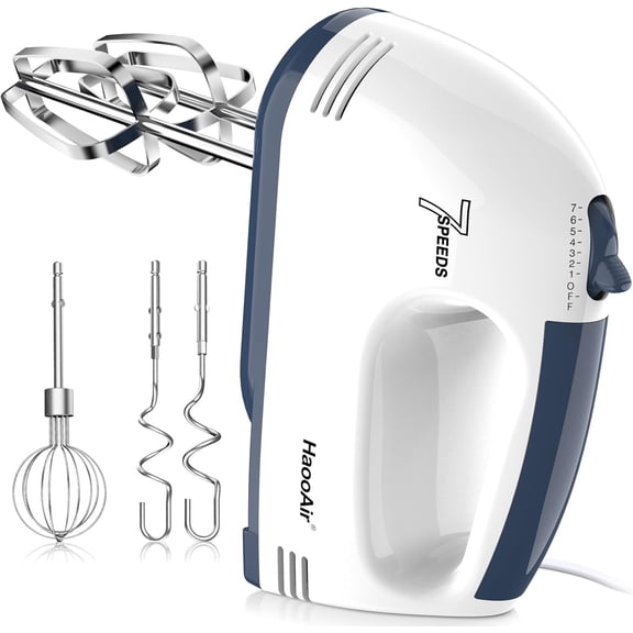 Electric handheld mixer, 7-speed adjustable kitchen 5 stainless steel accessories (2 * Dough Hooks, 2 Beaters, 1 Whisk), perfect for and baking food mixers