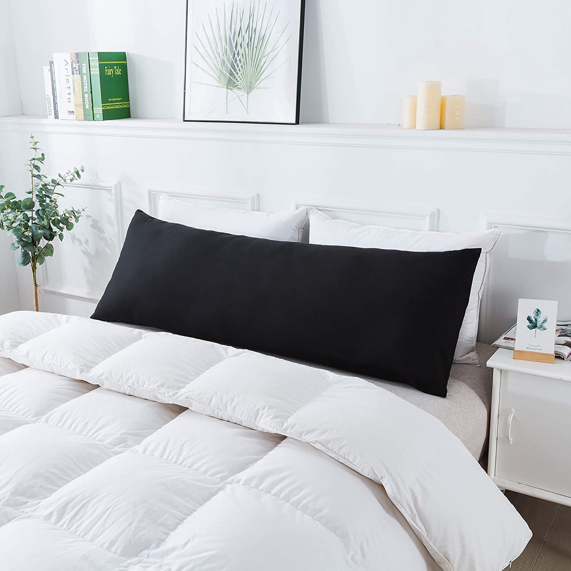 Yalamila Premium Ultra Soft Body Pillow with Removable Pillowcase for Adults, Comfortable Long Bed Pillow, 20x54in, Black
