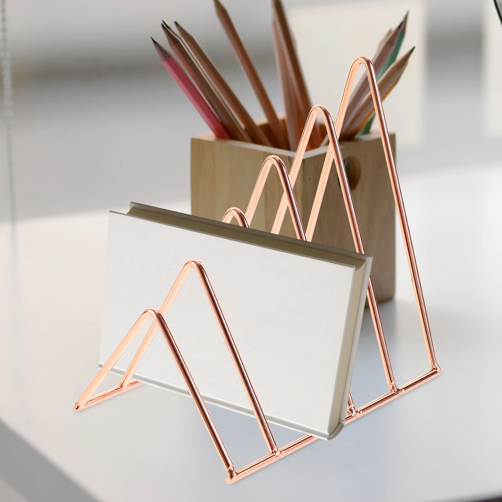 AURARMLET Rose Plated Gold Iron Multi-Function Book Organizer for Storage and Decor