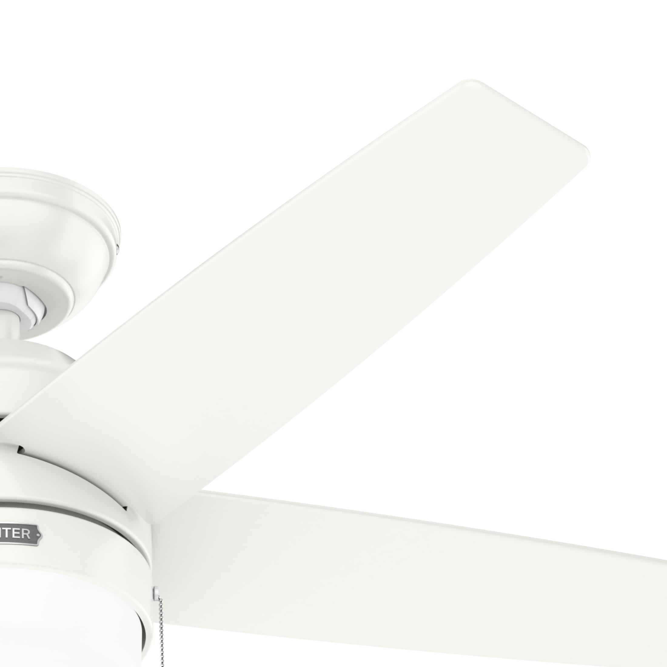 Hunter 44 inch Indoor Ceiling Fan with LED Light and Pull Chain - White Modern Ceiling Fan, Standard Mount, 5 Blades, For Bedroom, Living Room, or Kitchen - Bardot 52494, Fresh White