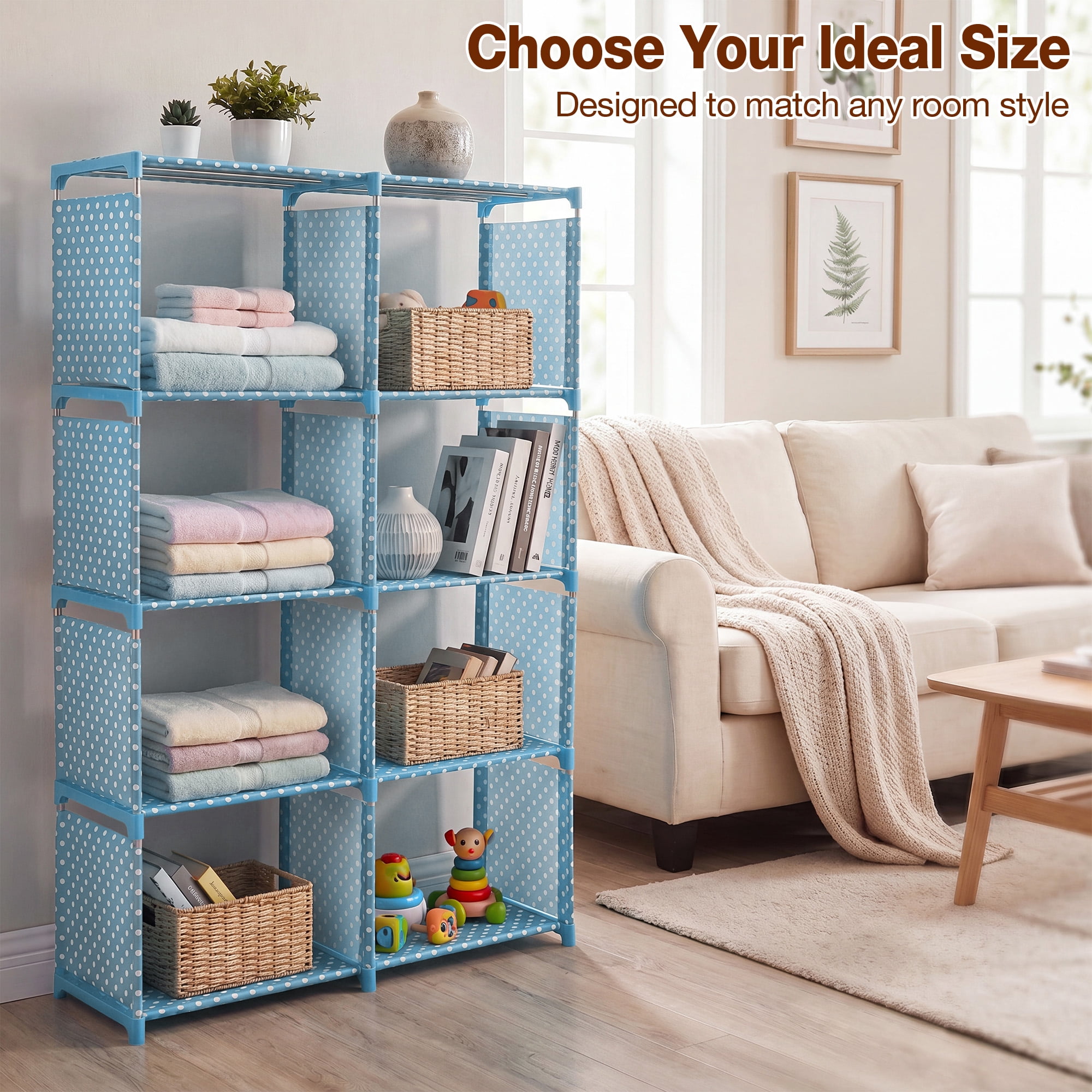 Novashion 8-Cube Portable Bookcase Organizer, Grey Blue Pink