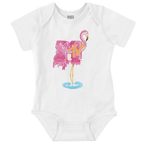 Retro MTV Fluffy Flamingo Logo Romper Boys or Girls Infant Baby Brisco Brands NB