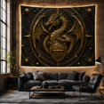 thumbnail image 6 of Golden Dragon with Shield in Celestial Star Chart, Mystical Gothic Fantasy for Dragon Lovers, Medieval Wall Art, Housewarming Gift, Tapestry Wall Hanging for Bedroom and Dorm, 6 of 7