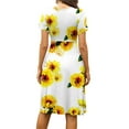 thumbnail image 3 of XXLvision Women Floral Print Summer Beach Dress V-Neck Short Sleeve Side Pockets Elastic Waist Casual Midi Dress, 3 of 4