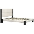 thumbnail image 3 of Christopher Knight Home Queen Boucle Upholstered Bed Frame with Square-Stitched Headboard, Beige and Black, 3 of 6