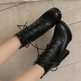 thumbnail image 2 of Womens High Heels Combat Boots 2025 Fashion Black Leather Pointed Toe Chunky Block Heeled Mid Calf Short Dress Ankle Booties Black Size 5.5, 2 of 8