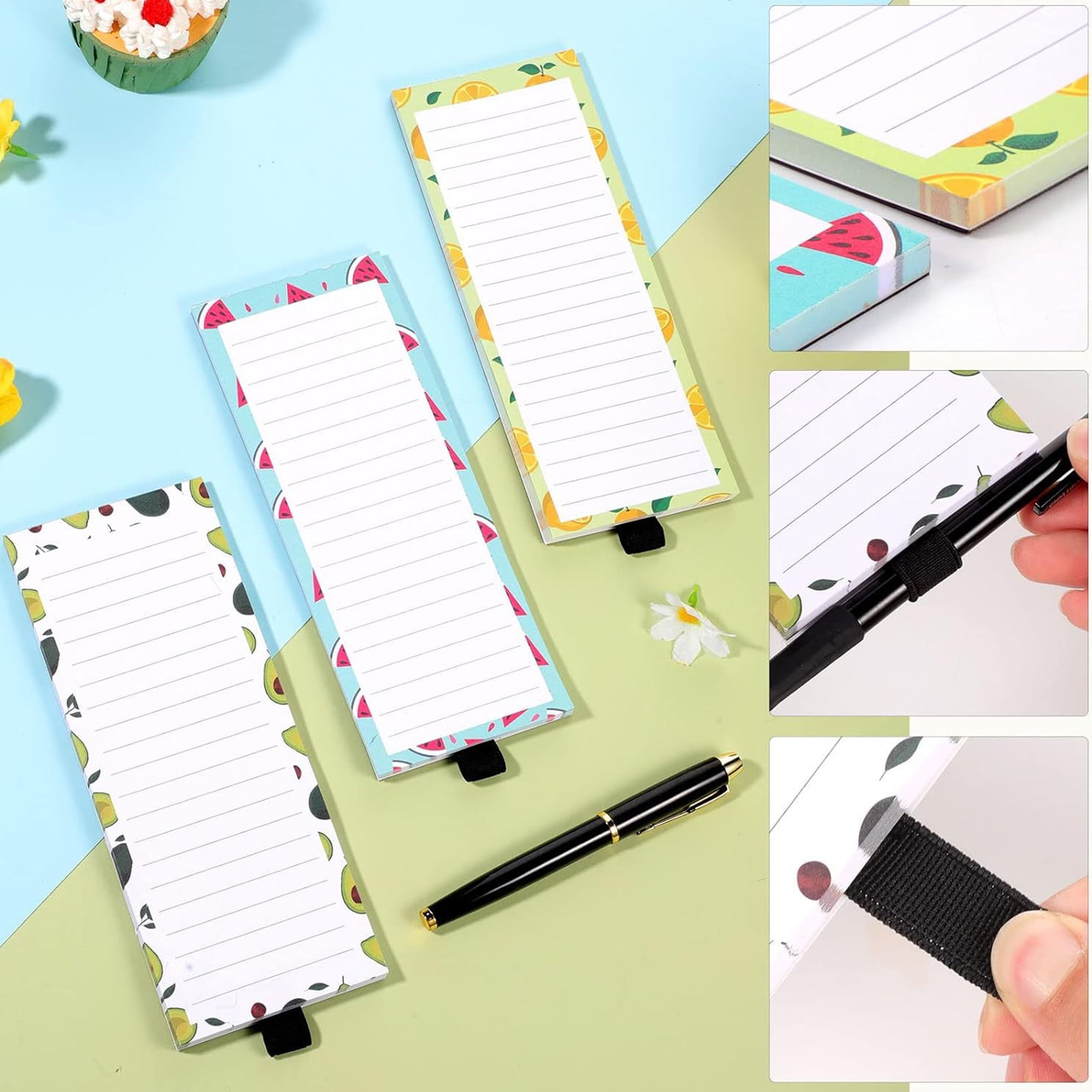 Magnet Notepads, 3x8Inch Fridge Magnet Shopping List Note Pad with Elastic Pen Holder, Fridge Grocery List Notepads