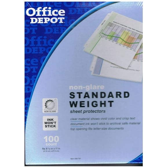 Office Depot Top-Loading Sheet Protectors Standard Weight Non-Glare Box of 100 498761