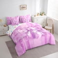 thumbnail image 3 of Manfei Kids Children Cartoon Ribbon Bow-Tie Twin Bedding Sets 7-Piece,Love Heart Print Bedding Comforter Set Microfiber,Geometric Stripes Breathable Sheet Sets,Breathable Home Decor,Reversible, 3 of 8
